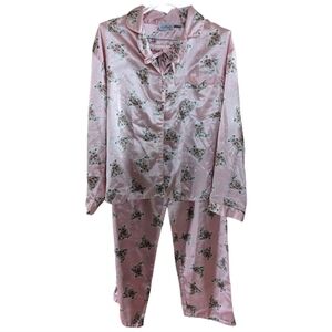 Kathryn Silky Outside, Brushed Inside Pink Teddy Bear pajamas Size Large